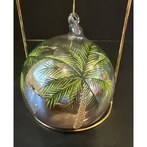 Dillards Hand Painted Glass‎ 3D Textured Palm Tree Christmas Ornament